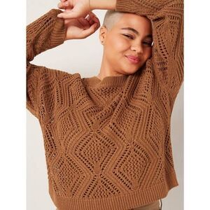 Old navy Pullover Sweater Women's Medium Brown Crochet Long Sleeve Round Neck